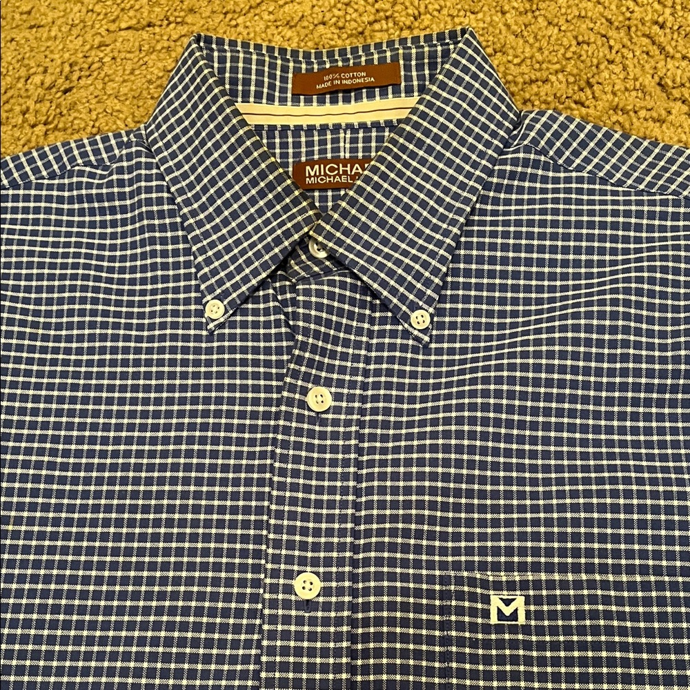 Michael Kors Men's Navy and White Plaid Shirt